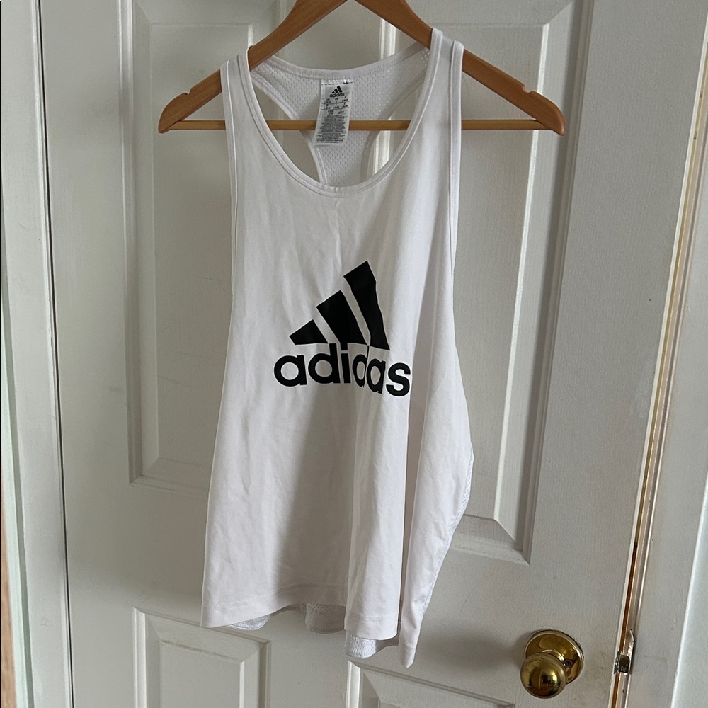 Adidas White Sleeveless Top with Black Logo